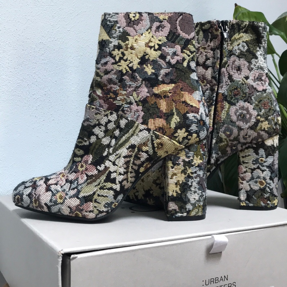 brand new floral heeled ankle boots